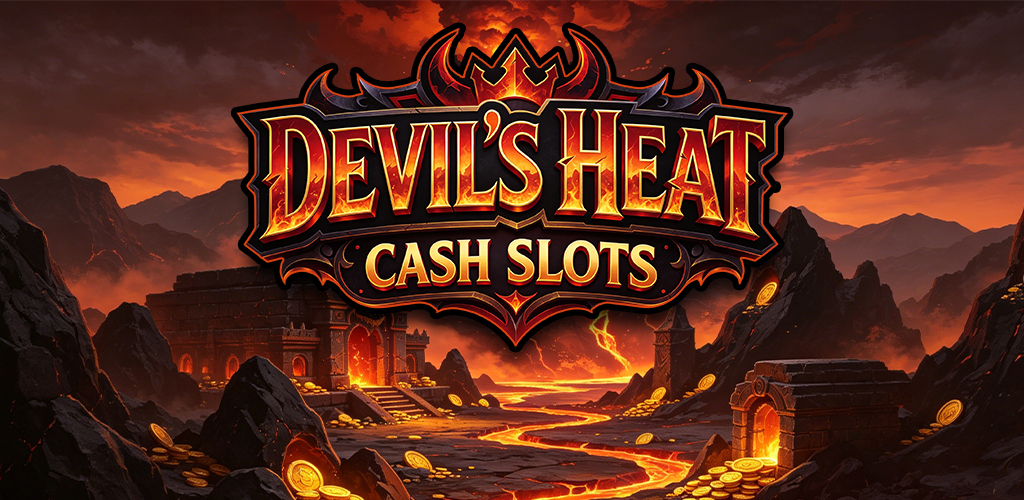 Devil's Heat title above a volcanic landscape filled with lava and golden coins